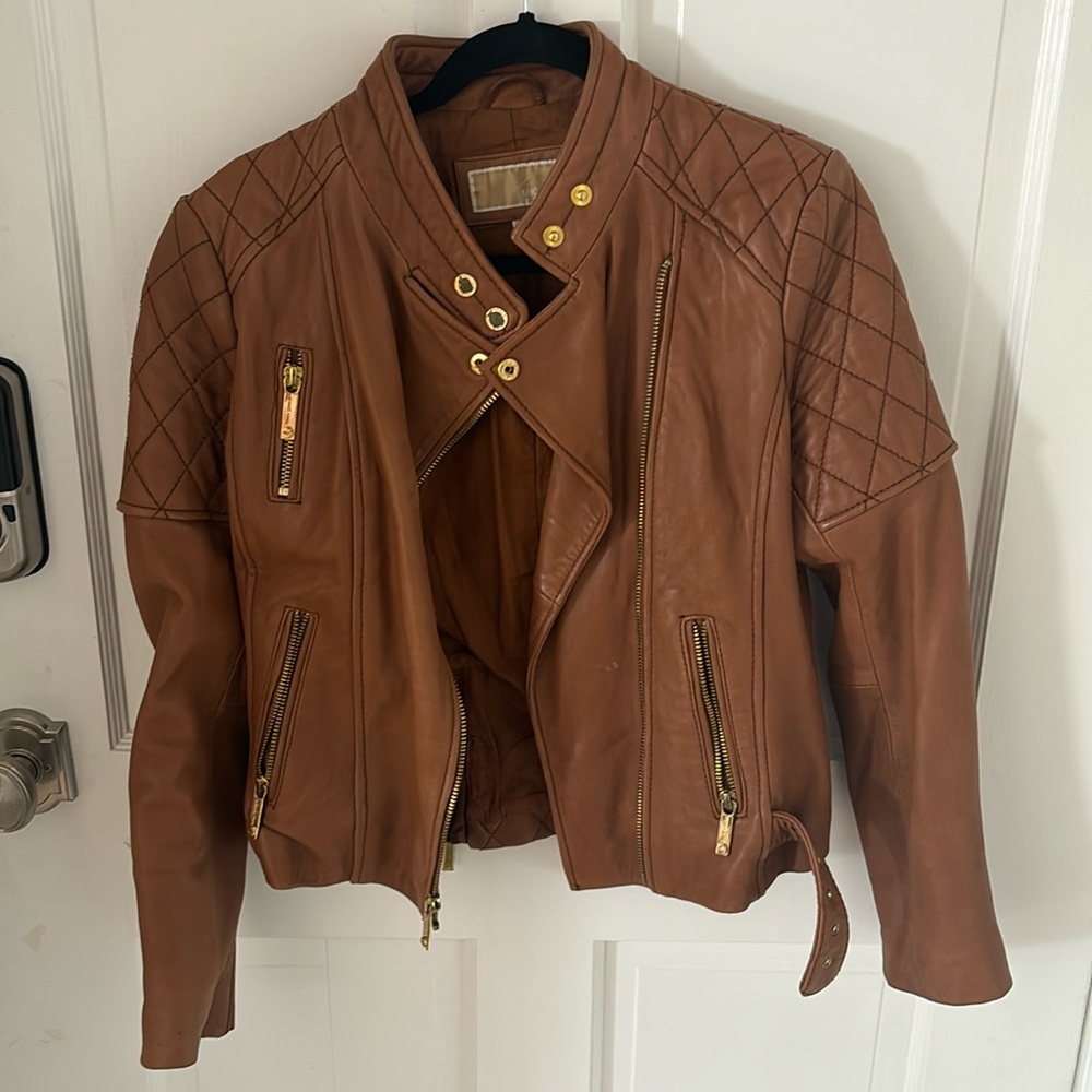 Michael kors brown leather jacket
